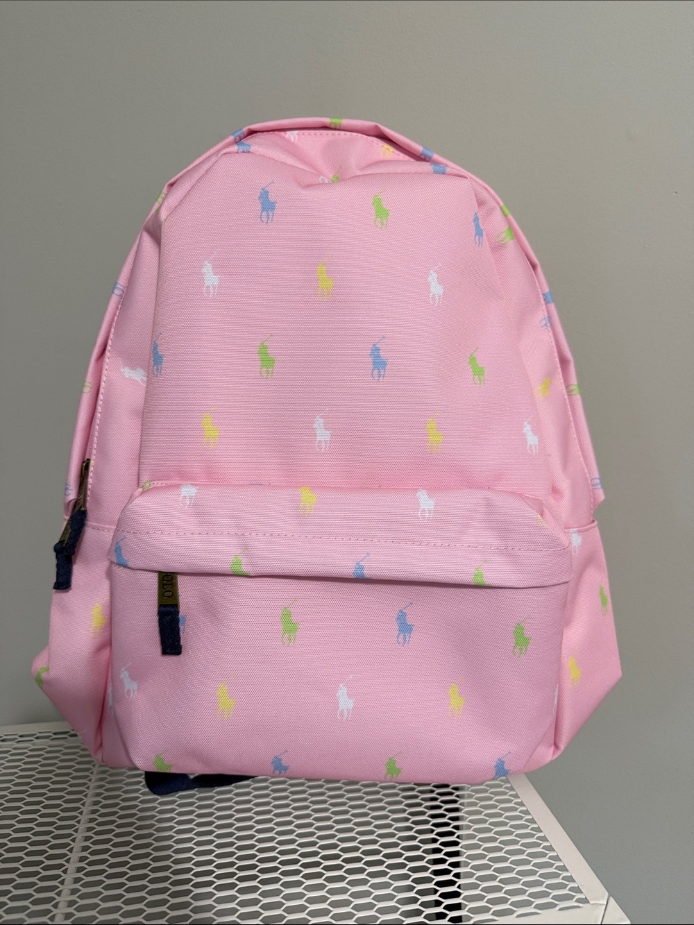 Ralph Lauren Pink Backpack with Multicolor Pony Motif